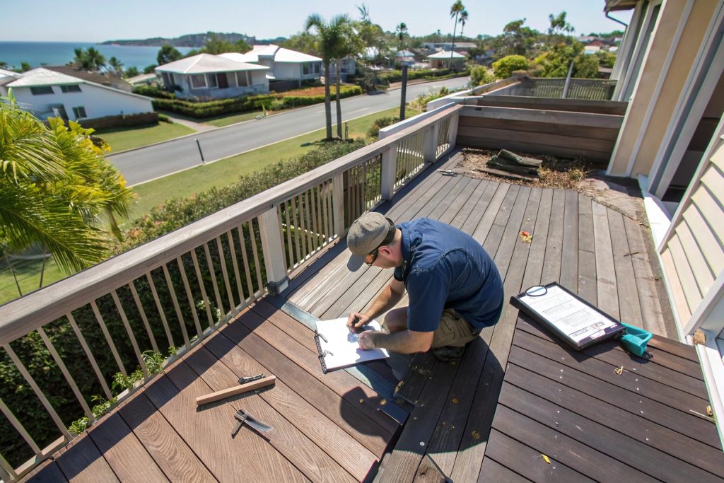 Pre-storm season maintenance inspection for Gold Coast decks to ensure weather resistance