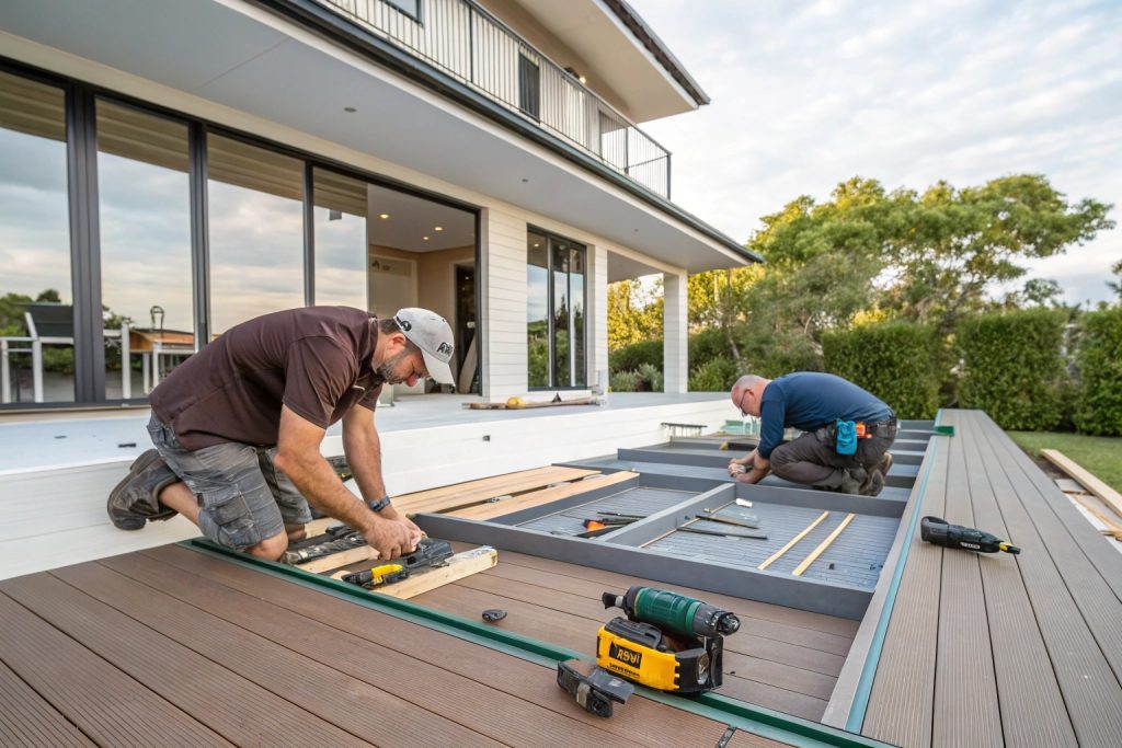 Professional installation of composite decking in Southport showing proper techniques and quality craftsmanship