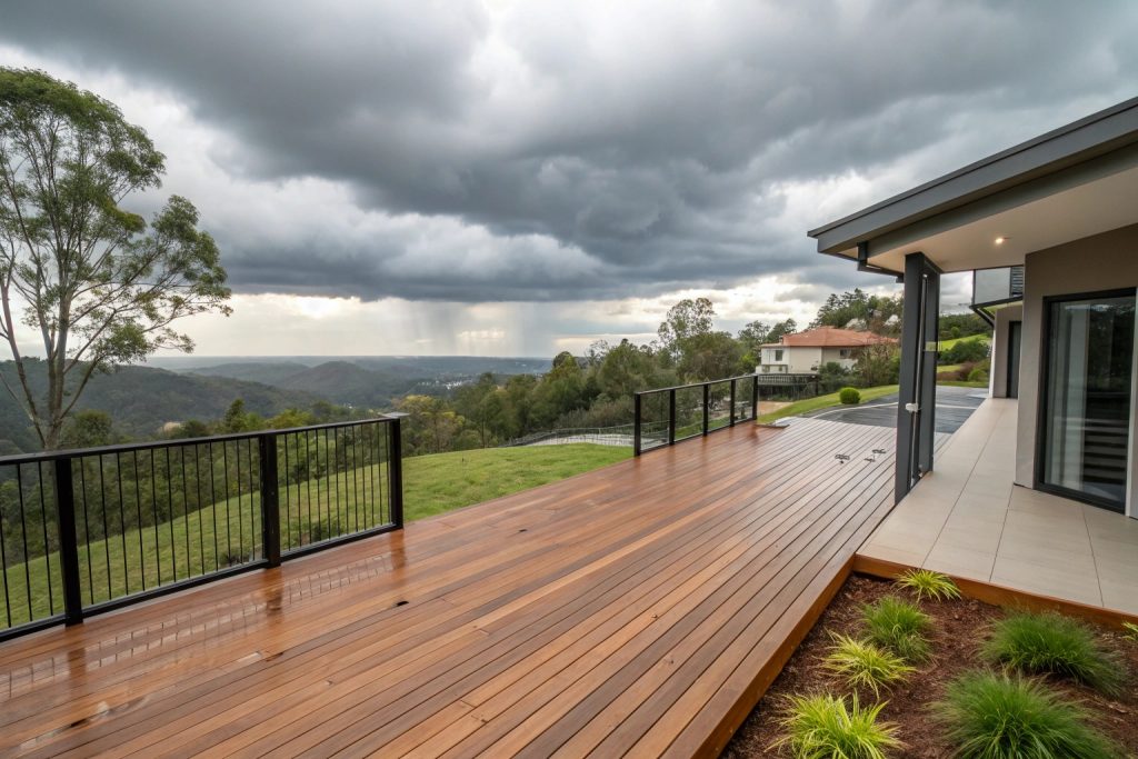 Storm-resistant deck design with specialised drainage systems for Gold Coast hillside properties