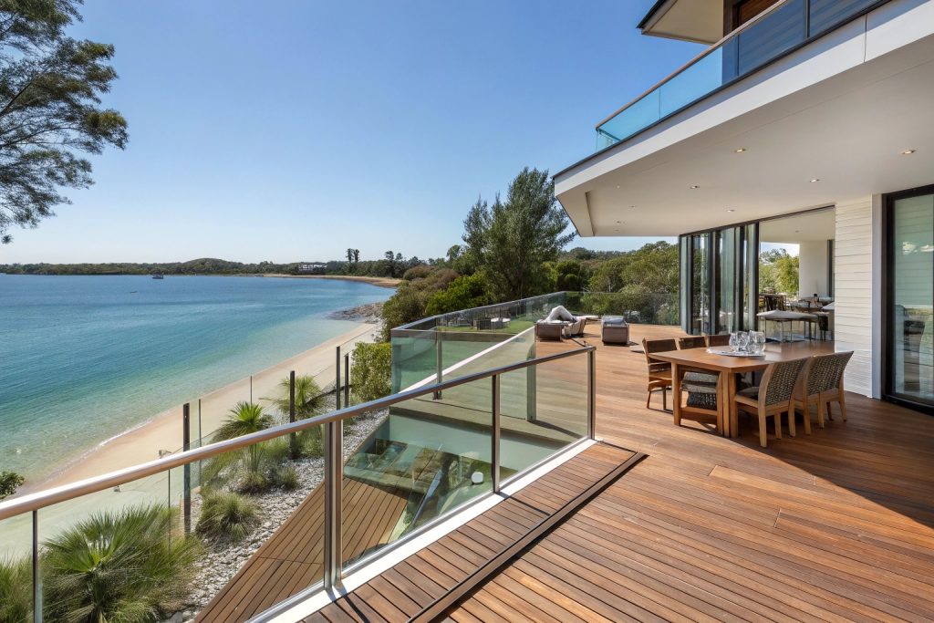 Premium timber deck with glass railings overlooking Broadwater views at Main Beach Gold Coast property