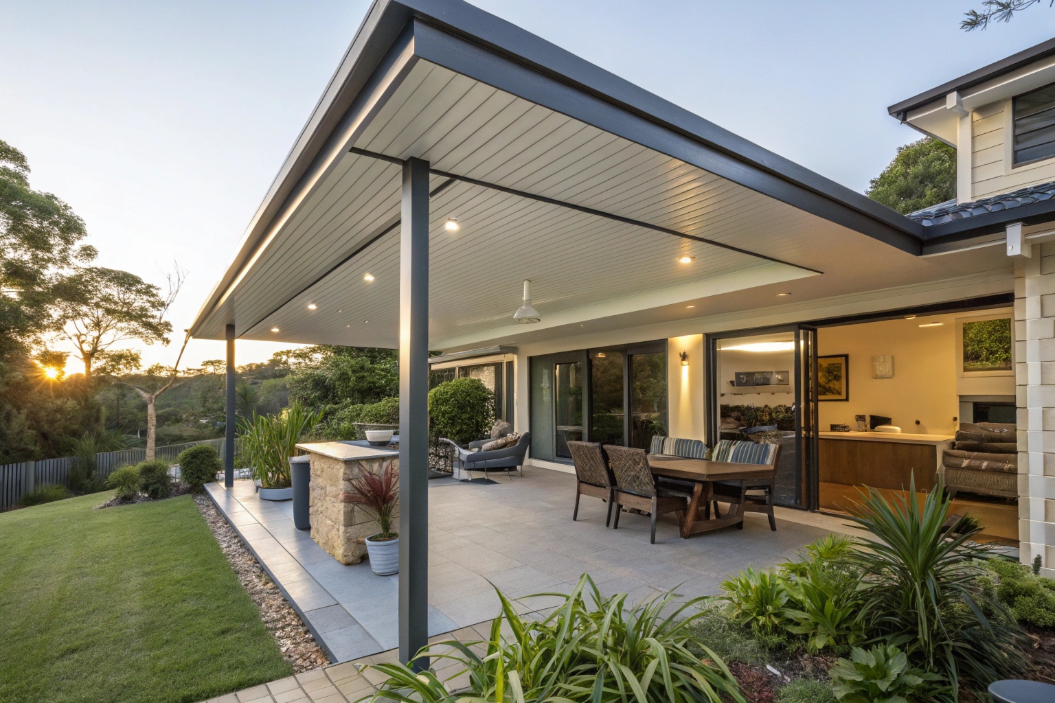a-modern-covered-patio-with-colorbond-roof-attache Covered patio Gold Coast with Colorbond roofing and outdoor entertaining area