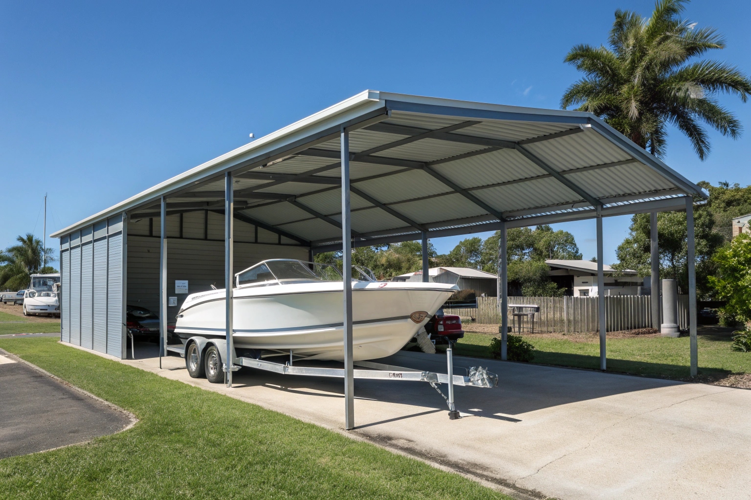 Freestanding carport Gold Coast with boat storage