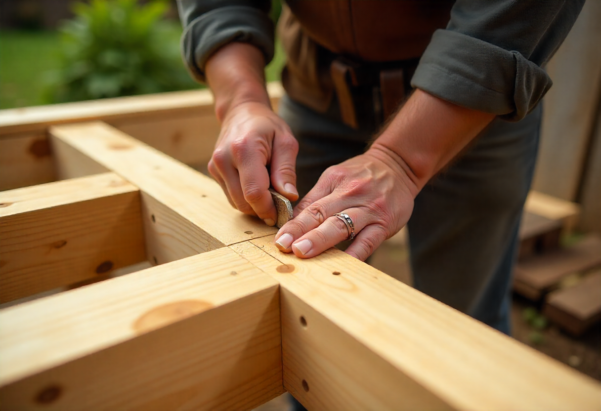 person doing a timber gazebo construction