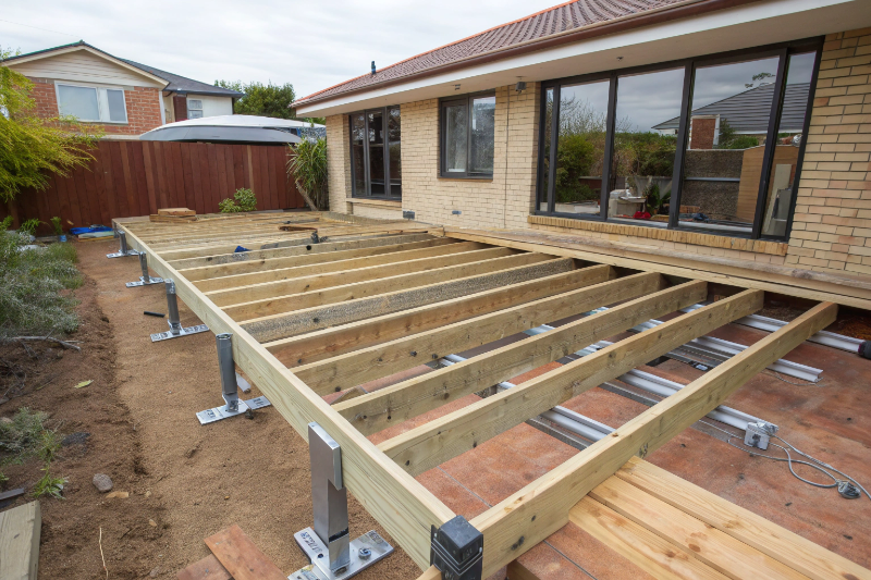 Timber deck substructure installation Gold Coast showing professional framework and joists