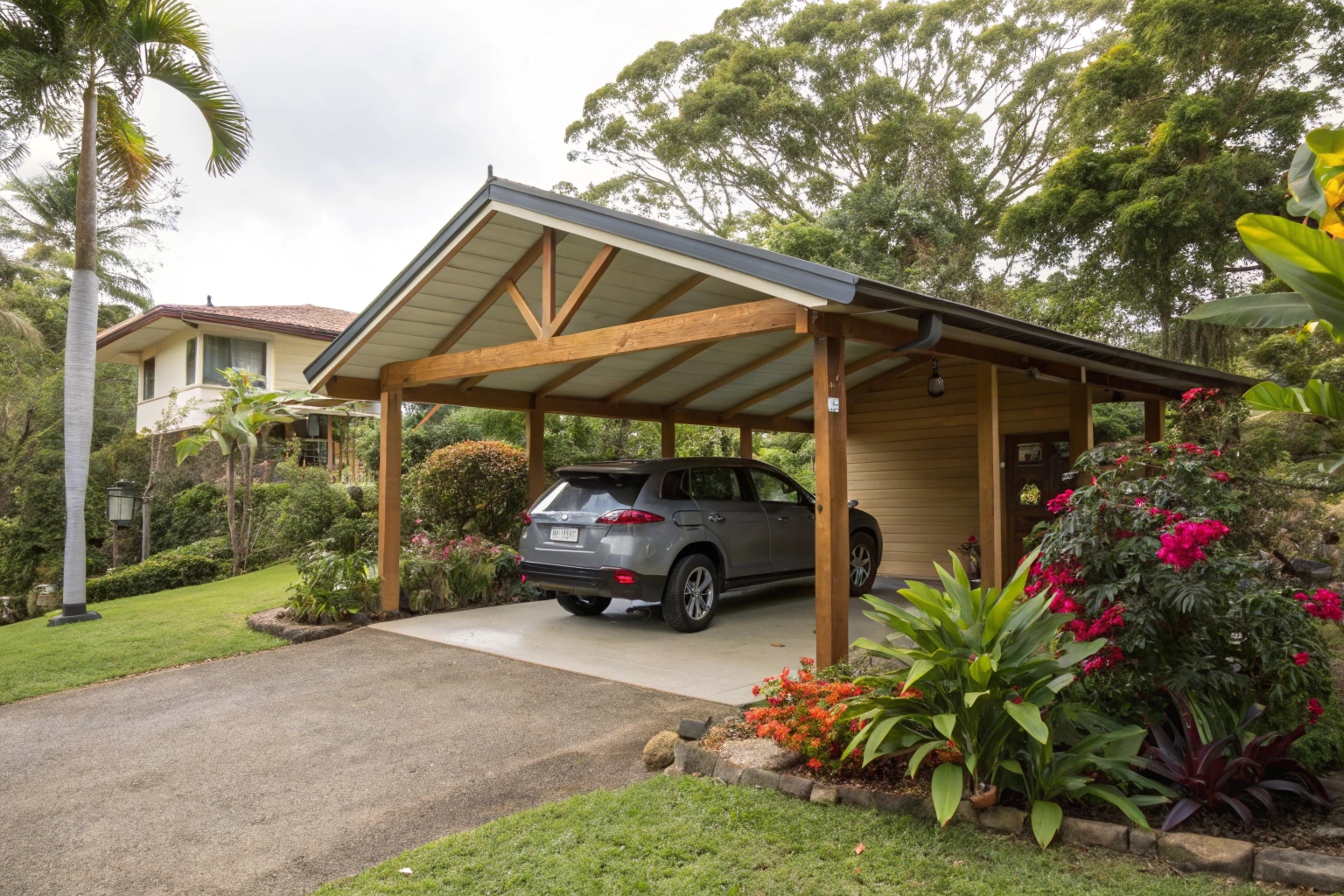 Timber frame single carport on Gold Coast residential property