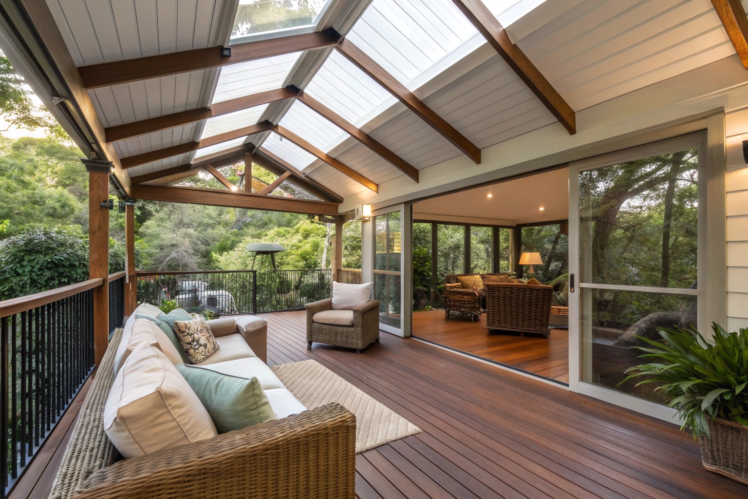 Timber deck patio Gold Coast with gable roof and indoor outdoor flow