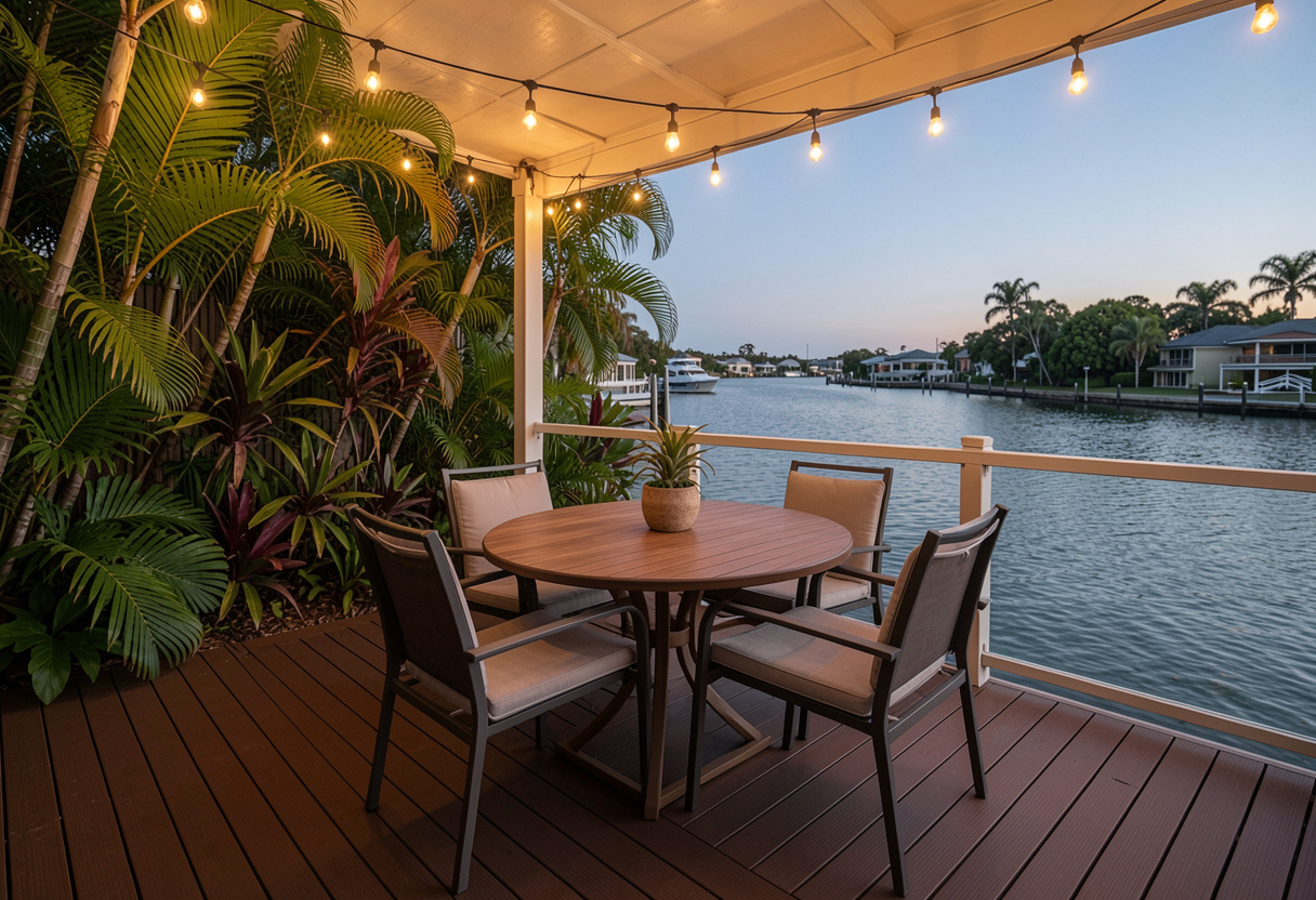 alfresco outdoor dining setting on a composite deck